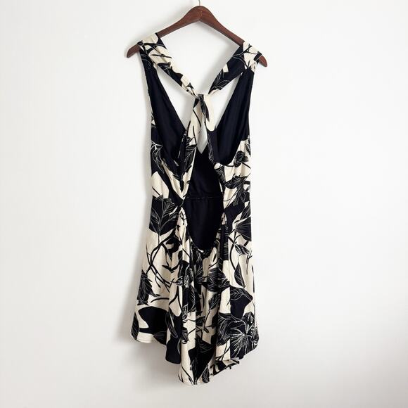 ABERCROMBIE Linen Floral Wrap Open Back Mini Dress Black White XL Petite - Picture 8 of 11